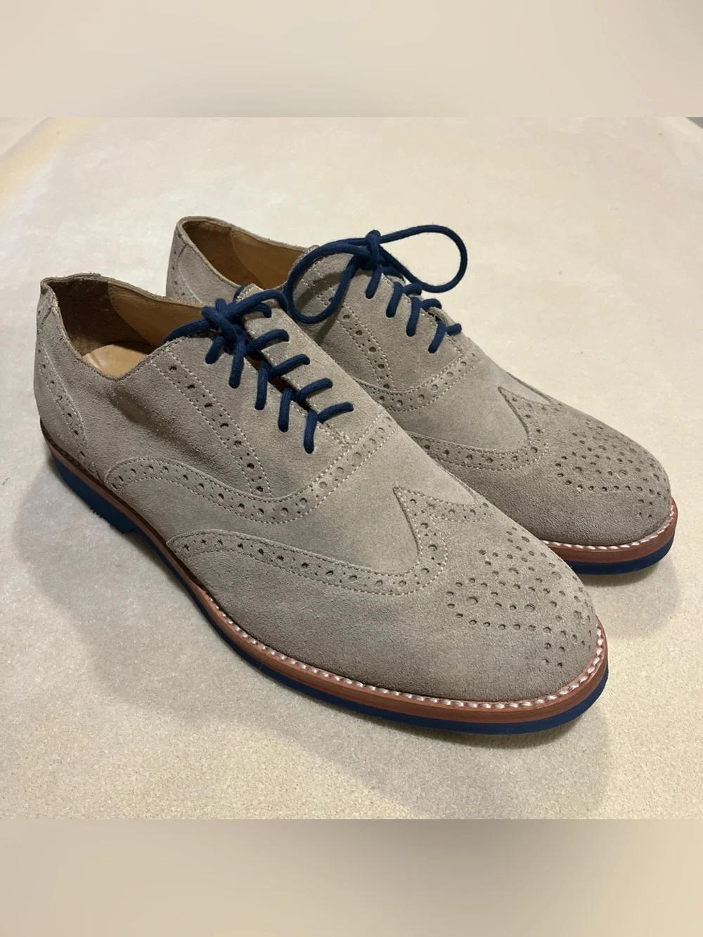 Peter Millar Shoes Men’s 9M Tan Suede Leather Brogue Wingtip Derby